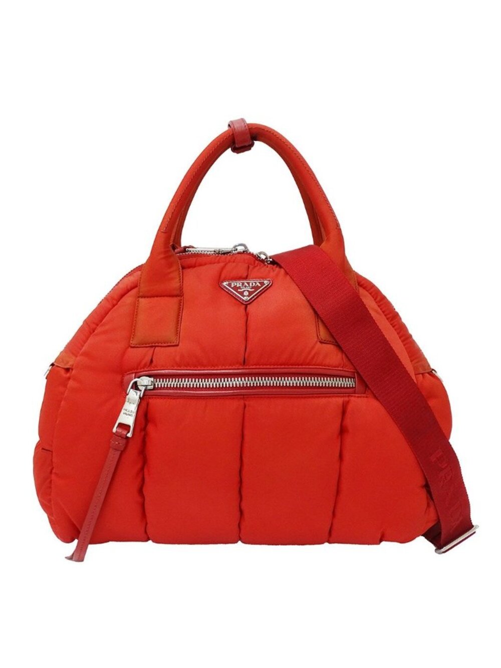 Prada 2-Way Shoulder Bag Nylon Tessuto Bomber Red Handle
